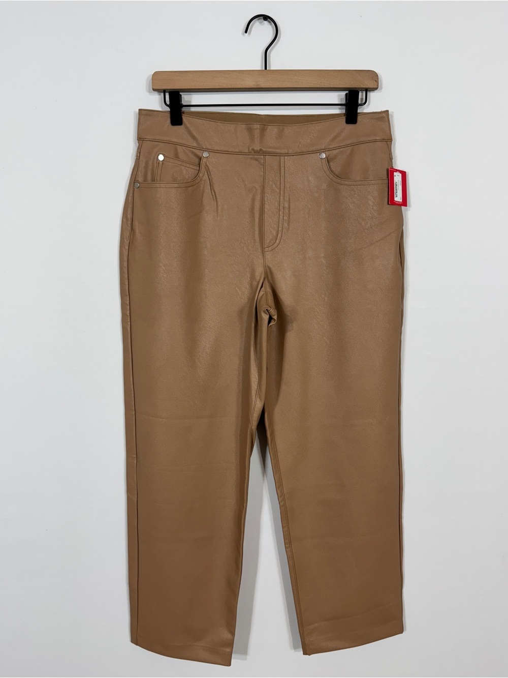 WP70 {Spanx} "Slim Straight Pant" Toffee Brown High Rise Faux Leather Pants